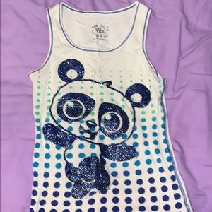 glittery justice panda tank top white and blue